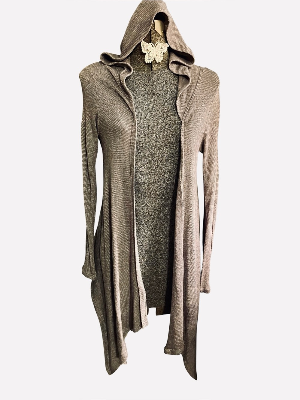 Freshman 1996 Gray Asymmetrical Open Front Hooded Cardigan- Size M